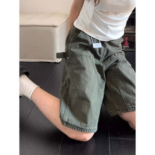 水洗做旧多口袋五分伐木裤女工装