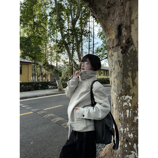 美式重磅绑带羊毛花纱夹克老钱风翻领cleanfit正肩合身毛呢外套潮