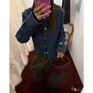 老钱调风肌理感牛仔小香短外套女秋季百搭休闲短款立领夹克上衣潮