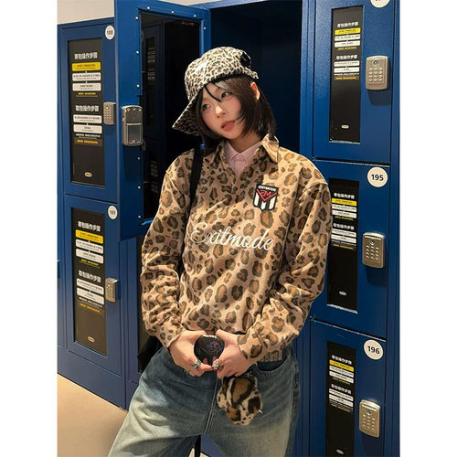 美式街头波点豹纹POLO衫男女高街