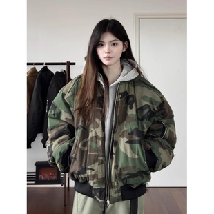 美式bomber飞行夹克棒球棉服男女冬季两面穿迷彩短宽保暖棉衣外套