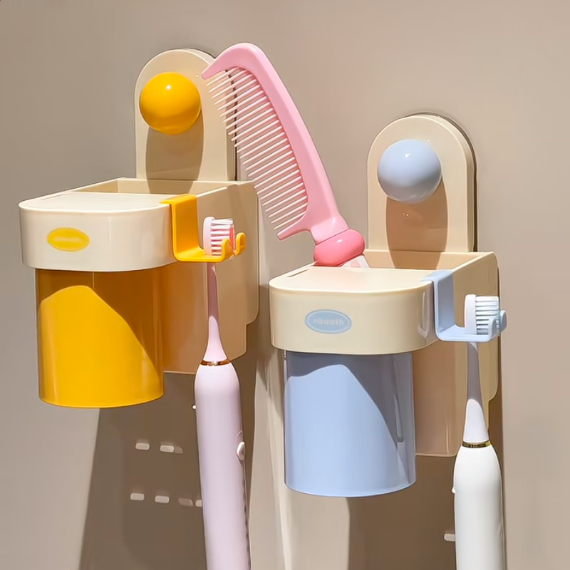 卫生间牙刷牙杯吸盘式置物架壁挂磁吸漱口杯套装免打孔牙膏支架