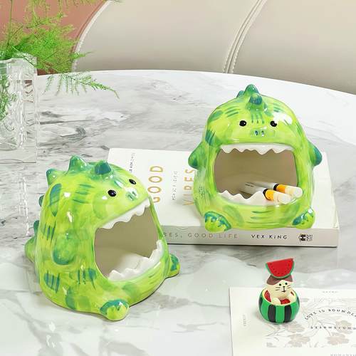 ANNAHOUSE卡通小怪兽陶瓷烟灰缸办公室创意防飞灰烟缸桌面摆件