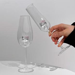 立体kt猫高脚香槟红酒杯高颜值原创卡通家用果酒杯创意送礼礼盒装