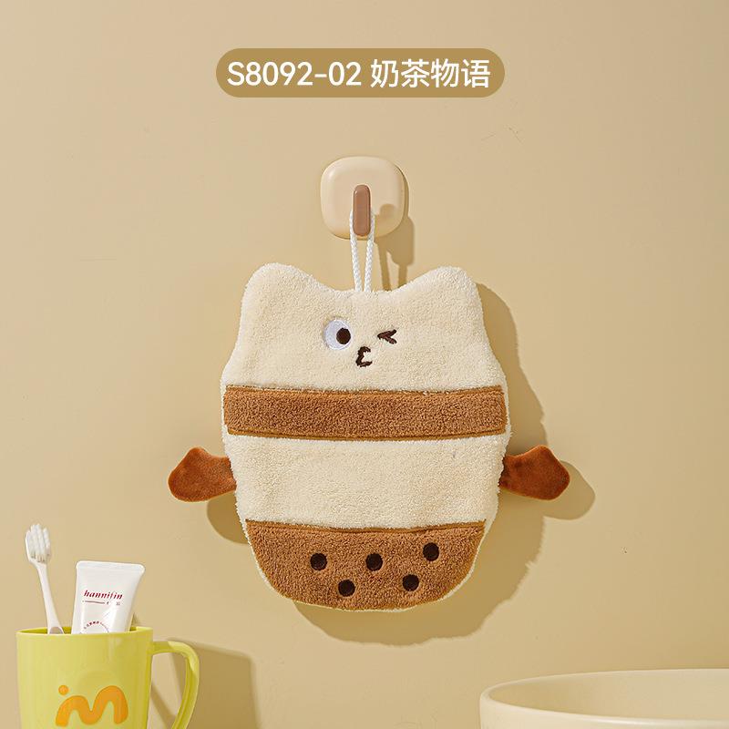 挂式吸水速干儿童擦手毛巾珊瑚绒双层可爱卡通卫生间厨房碱水面包