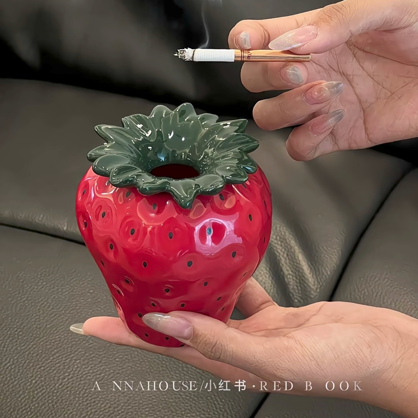 ANNAHOUSE家居馆 陶瓷烟灰缸防飞尘创意家用客厅个性仿真草莓