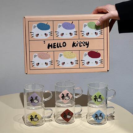 新年福字HelloKitty清酒杯家用ins可爱小酒杯精致套装烧酒玻璃杯