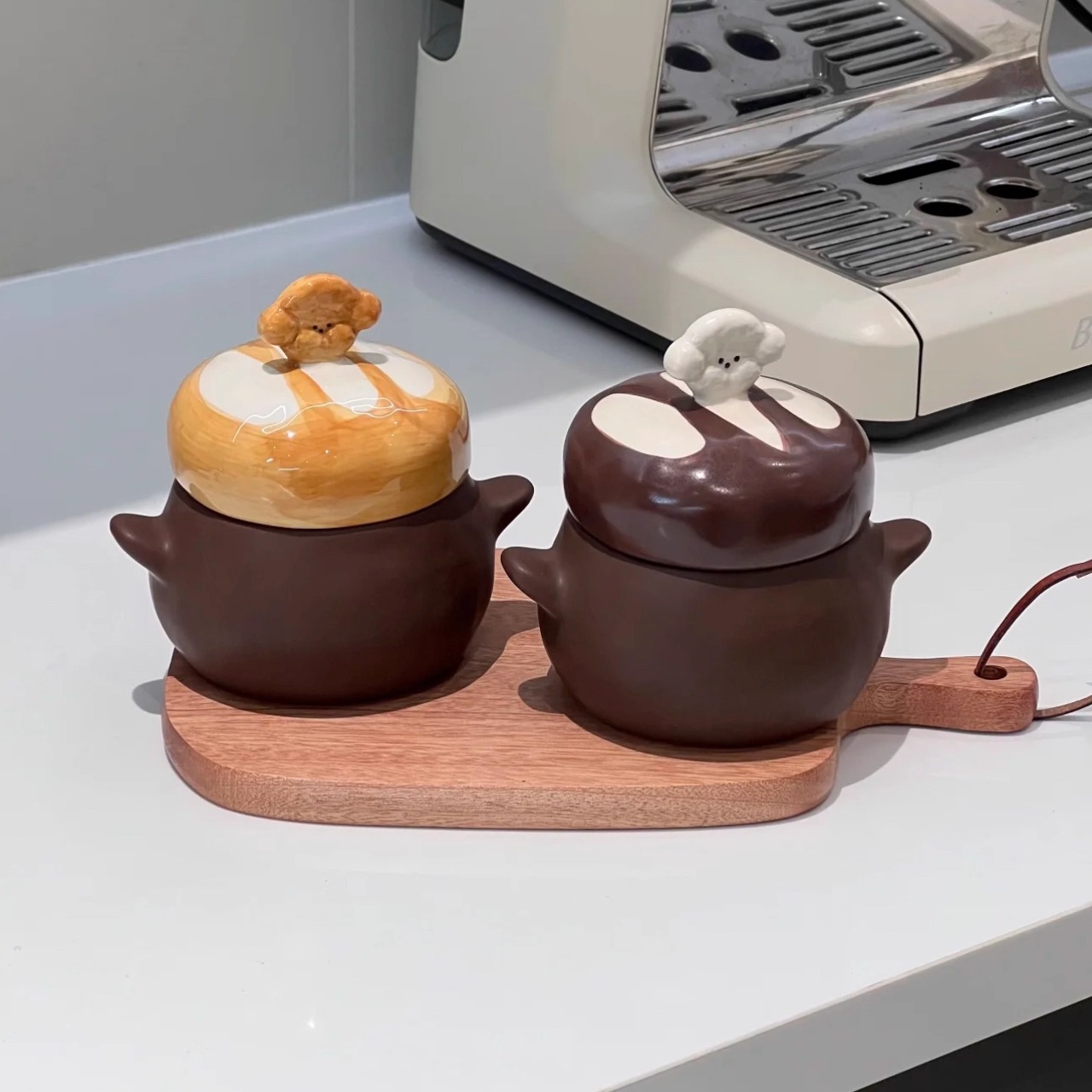 可爱面包小狗陶瓷炖盅双耳带盖家用煲汤瓦罐汤燕窝蒸盅炖罐小汤盅