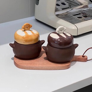 可爱面包小狗陶瓷炖盅双耳带盖家用煲汤瓦罐汤燕窝蒸盅炖罐小汤盅