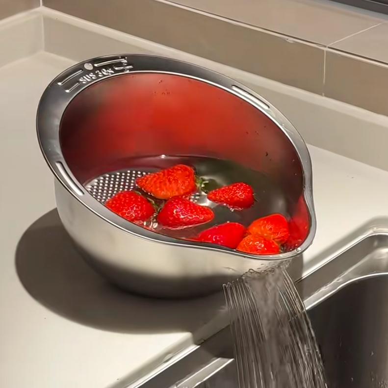 ANNAHOUSE304不锈钢沥水盆洗米筛加厚漏盆淘米篮厨房家用淘米神器