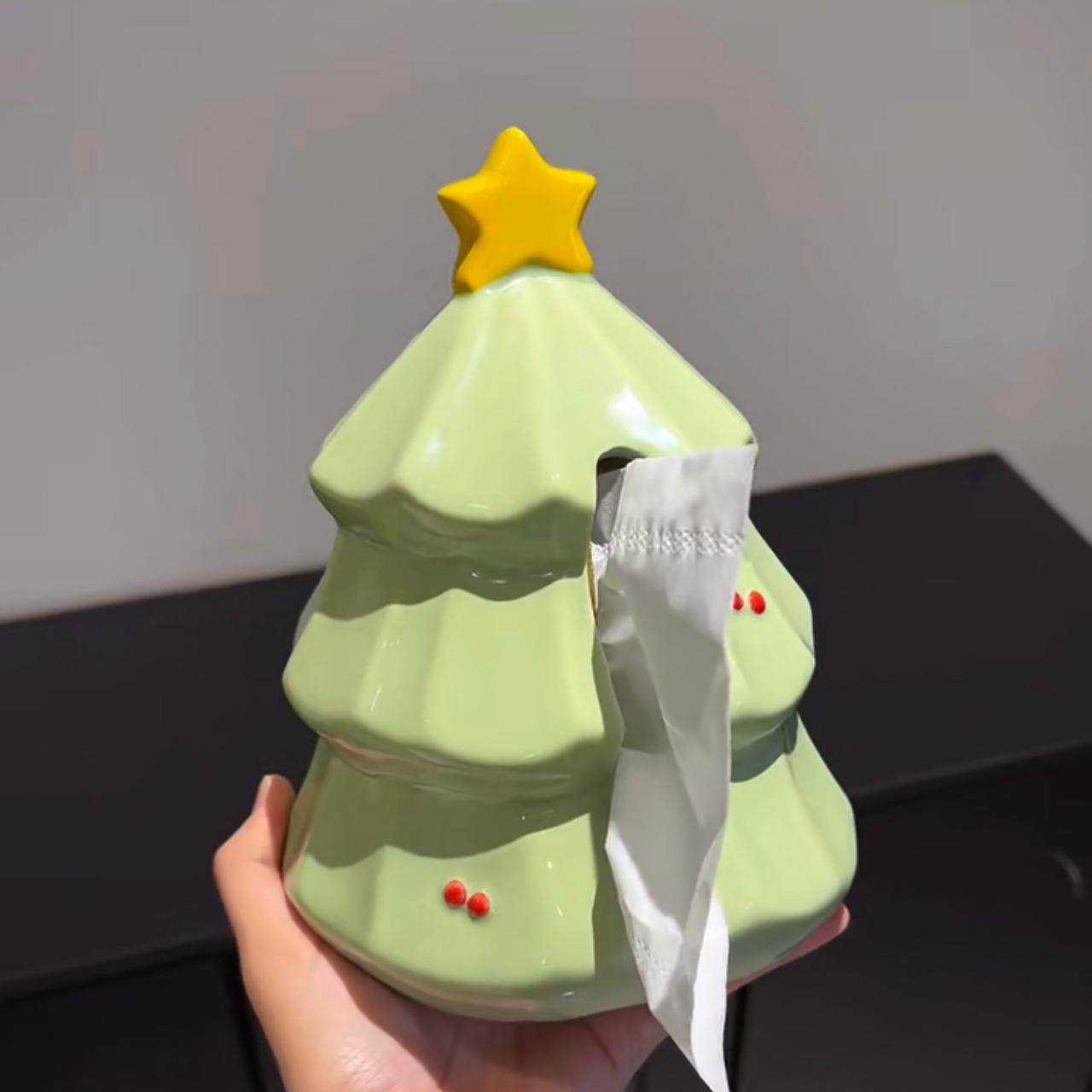 可爱圣诞树陶瓷抽纸盒卡通家用客厅桌面装饰摆件餐桌餐巾纸巾盒