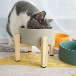 加高木架陶瓷猫碗狗碗猫食盆狗盆饭盆水碗宠物碗猫咪单碗保护