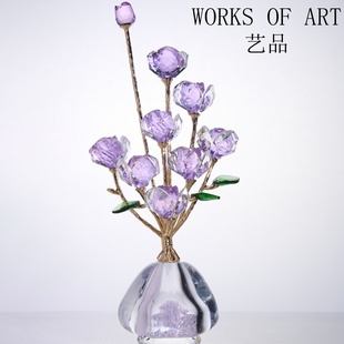 单只礼盒装 饰流沙瓶紫玫瑰摆件 轻奢9朵紫色玫瑰金杆桌面摆件装