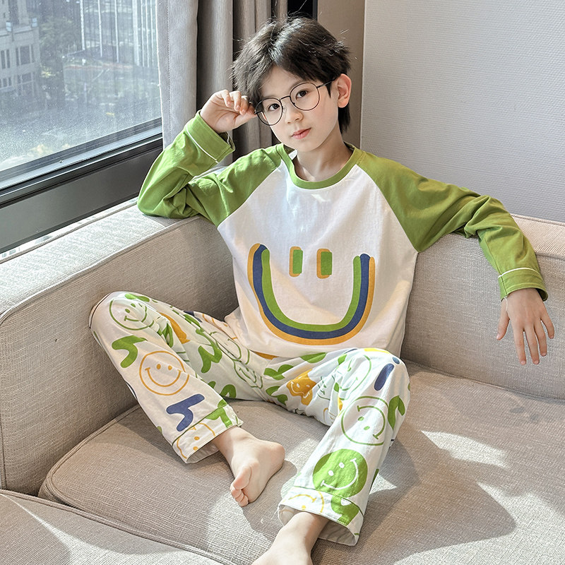 儿童睡衣春秋季长袖纯棉中大童男童空调服男孩全棉卡通家居服新款