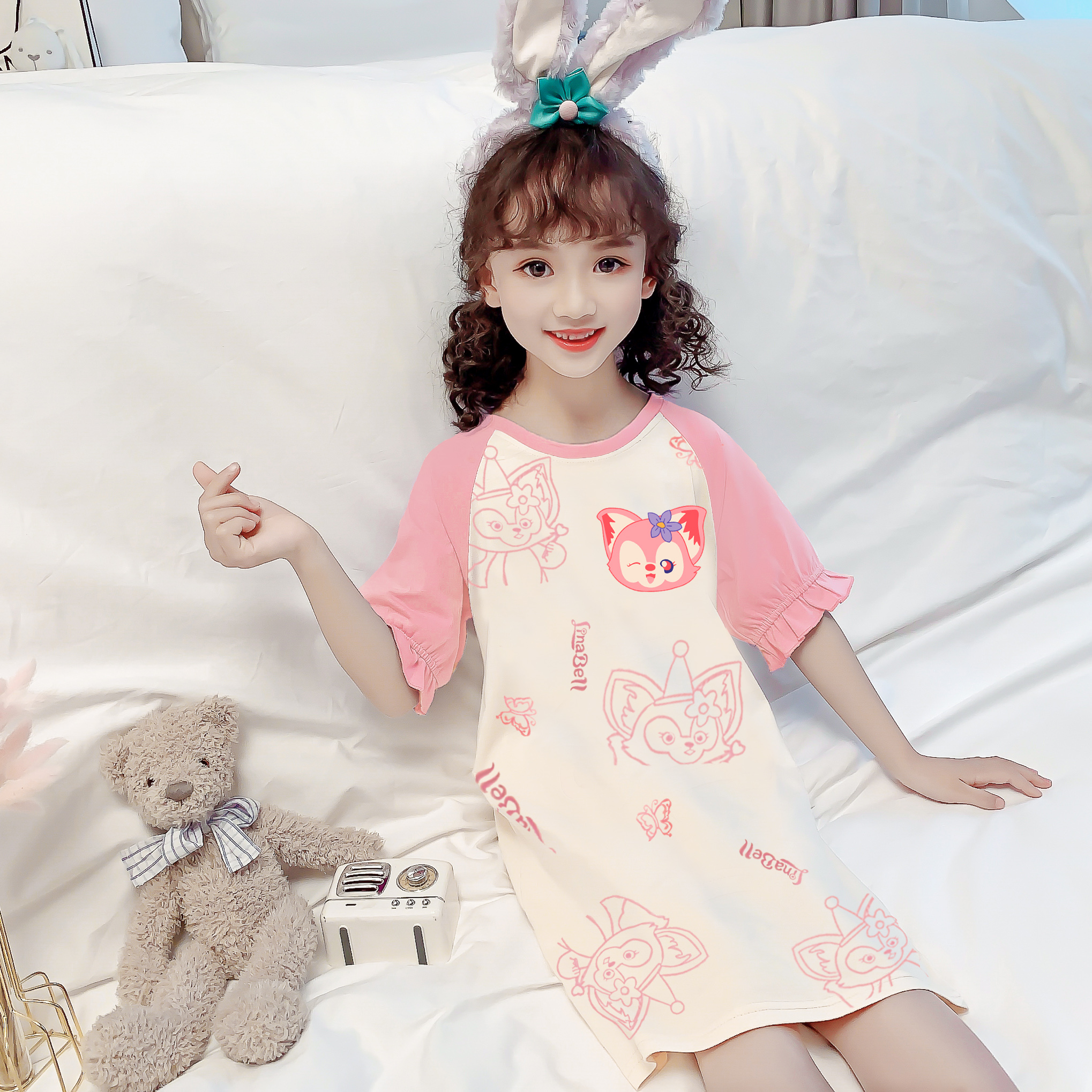 夏季天母女儿童睡裙女童公主风薄款纯棉中大童亲子宝宝睡衣连衣裙