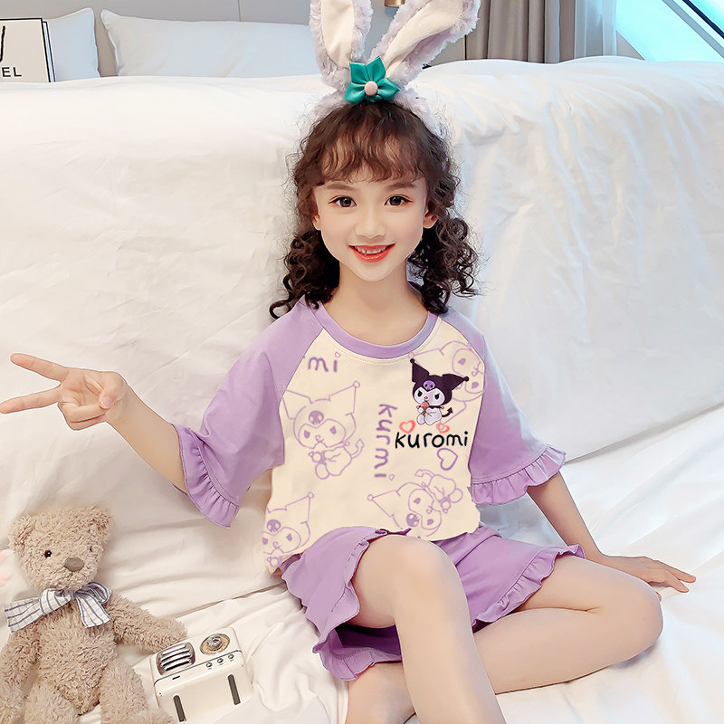 儿童睡衣女孩夏季薄款短袖纯棉空调服中大童女童家居服全棉套装夏