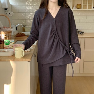 月子服秋冬款 产后加厚加绒孕妇睡衣绵羊绒保暖哺乳喂奶家居服套装