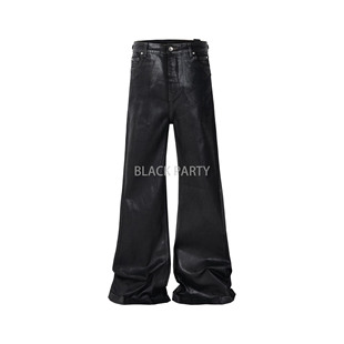 BLACKPARTY 美式高街RO风仿皮蜡裤宽松微喇牛仔裤男女阔腿拖地裤