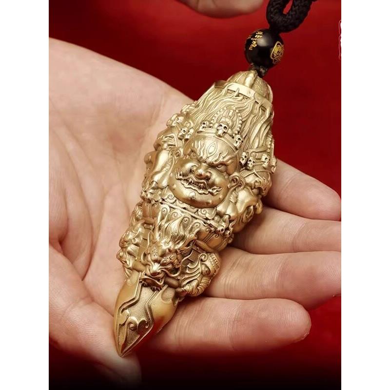 全铜金刚降魔杵手把件男士随身护身符四面佛像三面法器黄财神菩萨