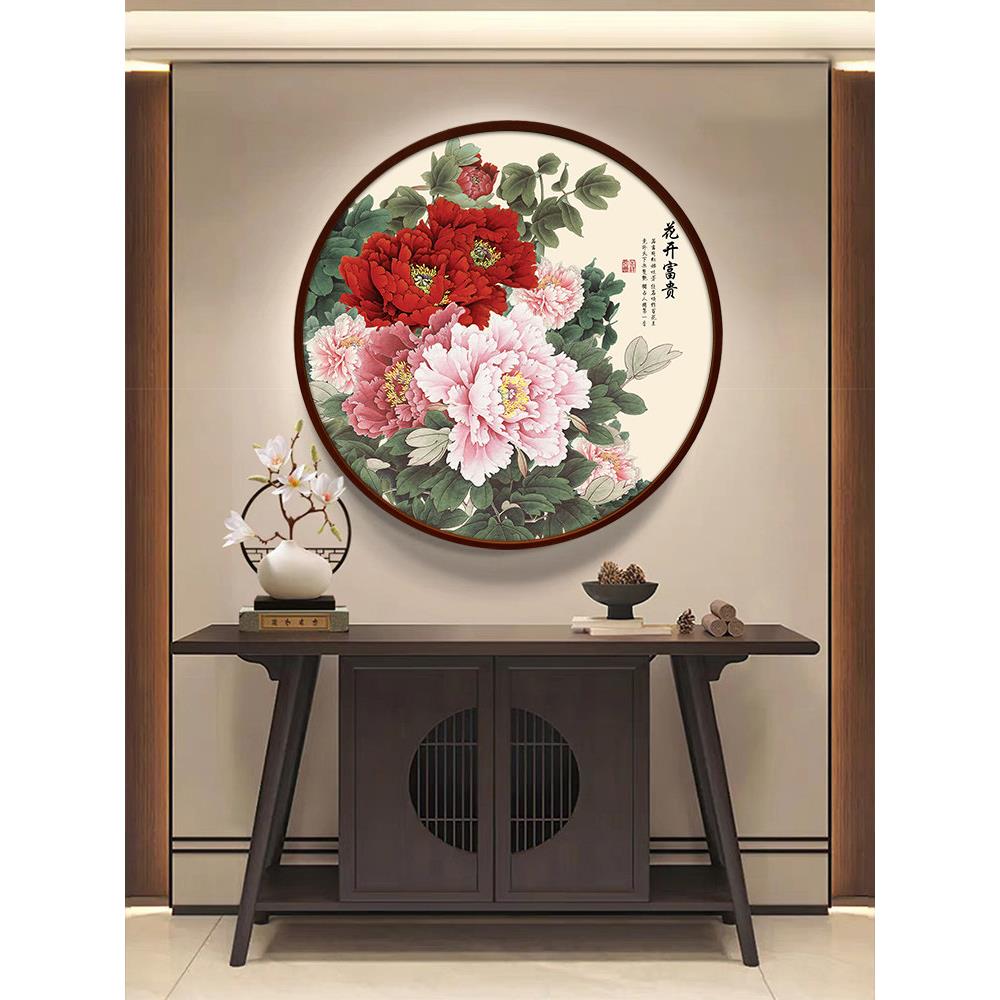 繁花盛开挂画入口装饰画餐厅餐厅入口大厅过道走廊壁画牡丹灯画