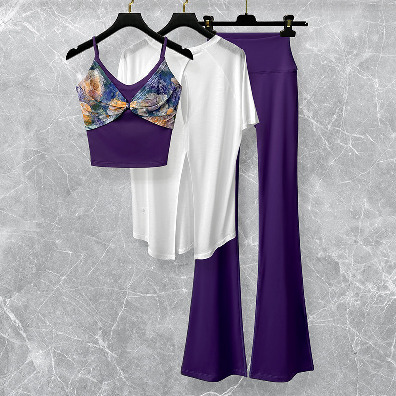 花色漂亮瑜伽服女套装高级感夏季时尚速干运动健身训练上衣喇叭裤