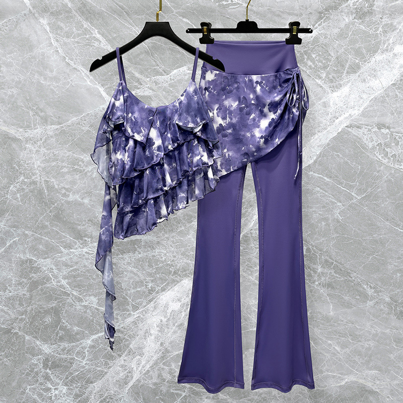 瑜伽服套装女2025新款网纱荷叶