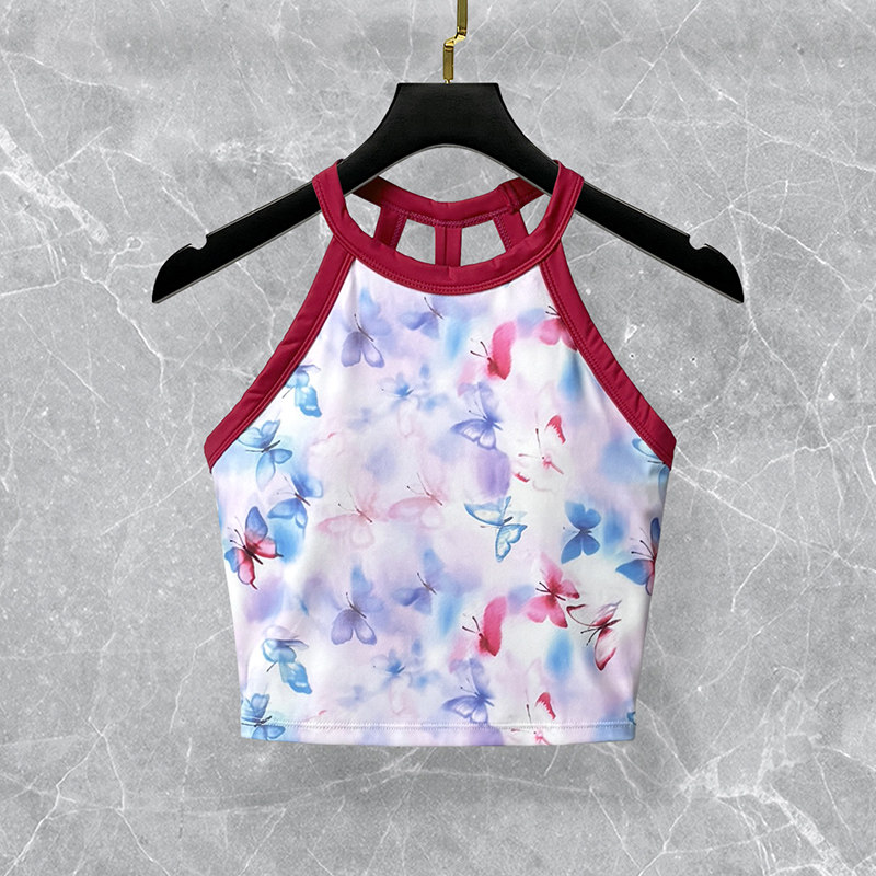 彩色印花瑜伽背心女高级感时尚美背运动带胸垫跑步健身服训练上衣