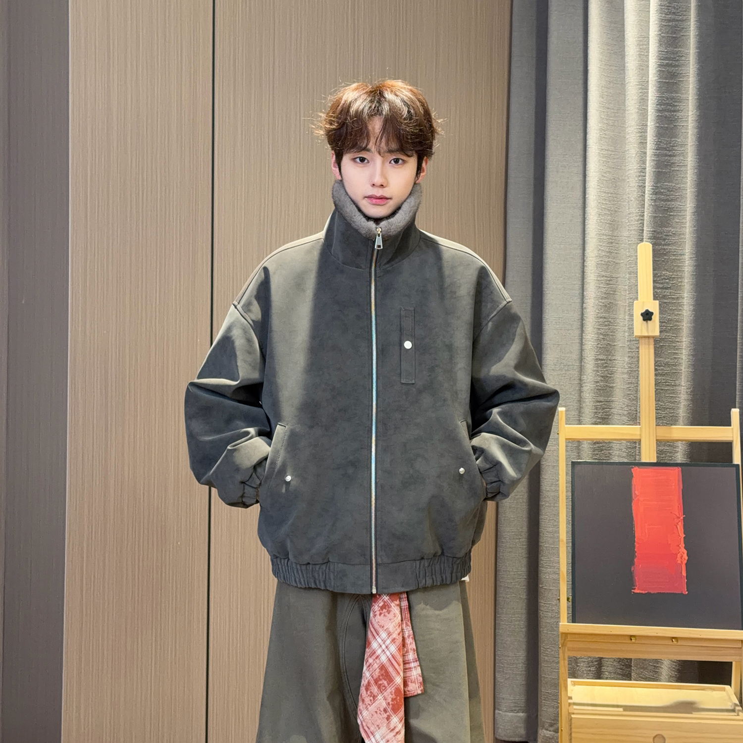 MANRE SHOW冬季加绒双色芬兰貂皮夹克潮流显瘦美式保暖座山雕外套