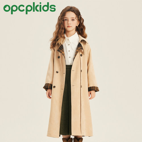 女童风衣外套中长款正反两穿