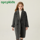OPCP儿童双面羊绒大衣2025秋冬新款 女童呢子外套全羊毛男童中长款