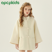 短款 OPCP女童双面羊毛大衣2025秋冬新款 儿童呢子外套全羊毛新中式