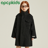 OPCP儿童双面羊毛大衣2025秋冬新款 女童毛呢外套加厚保暖中长款
