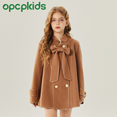 OPCP女童双面羊毛大衣秋冬新款 儿童学院风毛呢外套全羊毛中长款