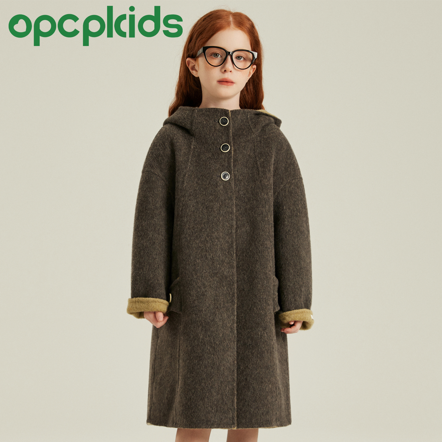 OPCP女童双面羊绒大衣保暖中长款