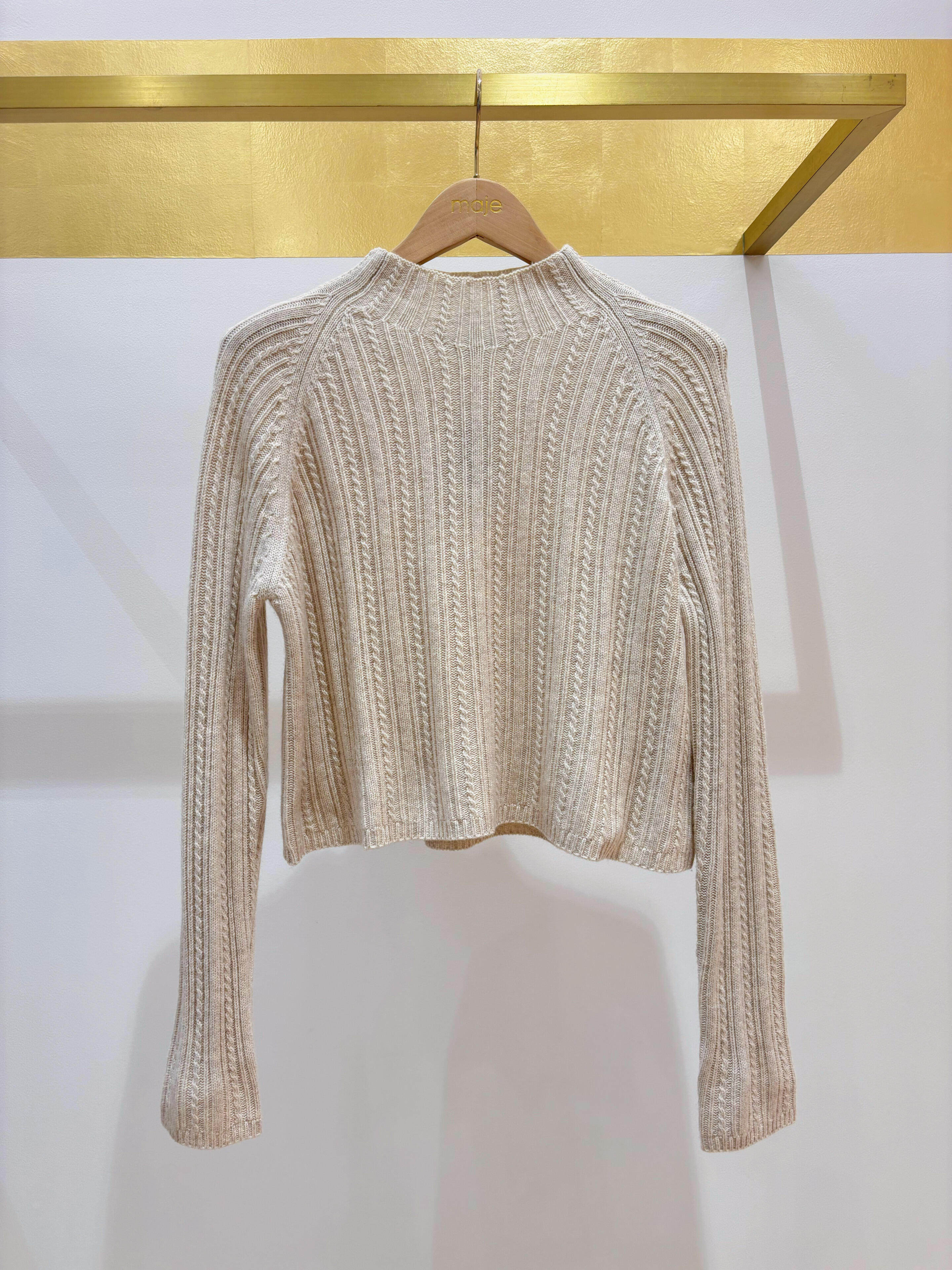 maje25 Autumn and winter   French Small high collar stripe have cash less than that is registered in the accounts Beige Wool coat Sweater female   MFPPU00971