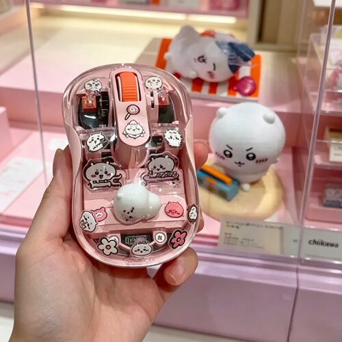 乌萨奇粉色M333透明无线蓝牙鼠标三模可爱卡通滑鼠静音便携充电款