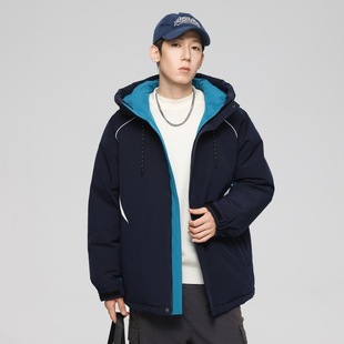 新款冬新款男女同款情侣连帽短款加厚羽绒服时尚休闲运动风外套