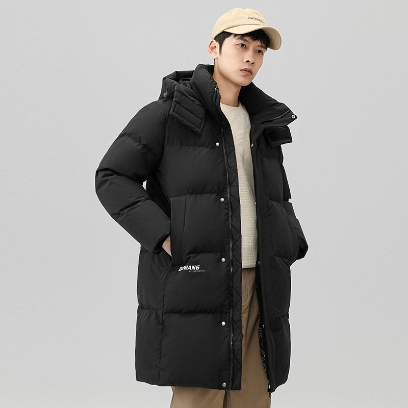 中长款羽绒服男新款潮牌连帽加厚白鸭绒冬季男士轻薄保暖外套