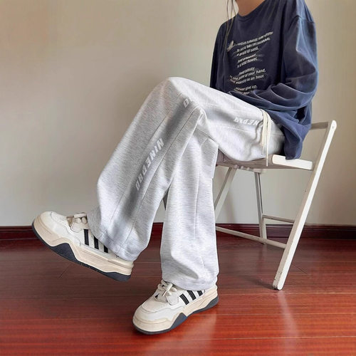 美式灰色薄款休闲直筒卫裤