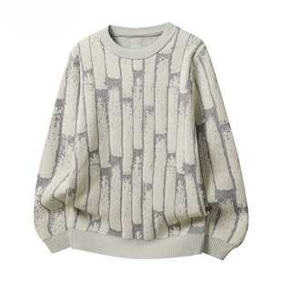 高品质潮流提花毛线衣加厚半高领宽松毛衣柔顺慵懒风打底衫男