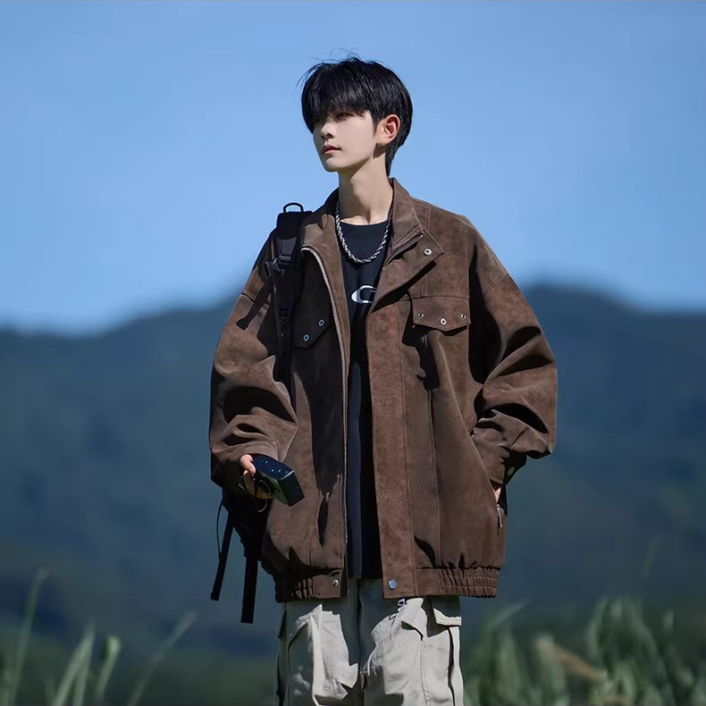 美式扎染机车皮衣外套