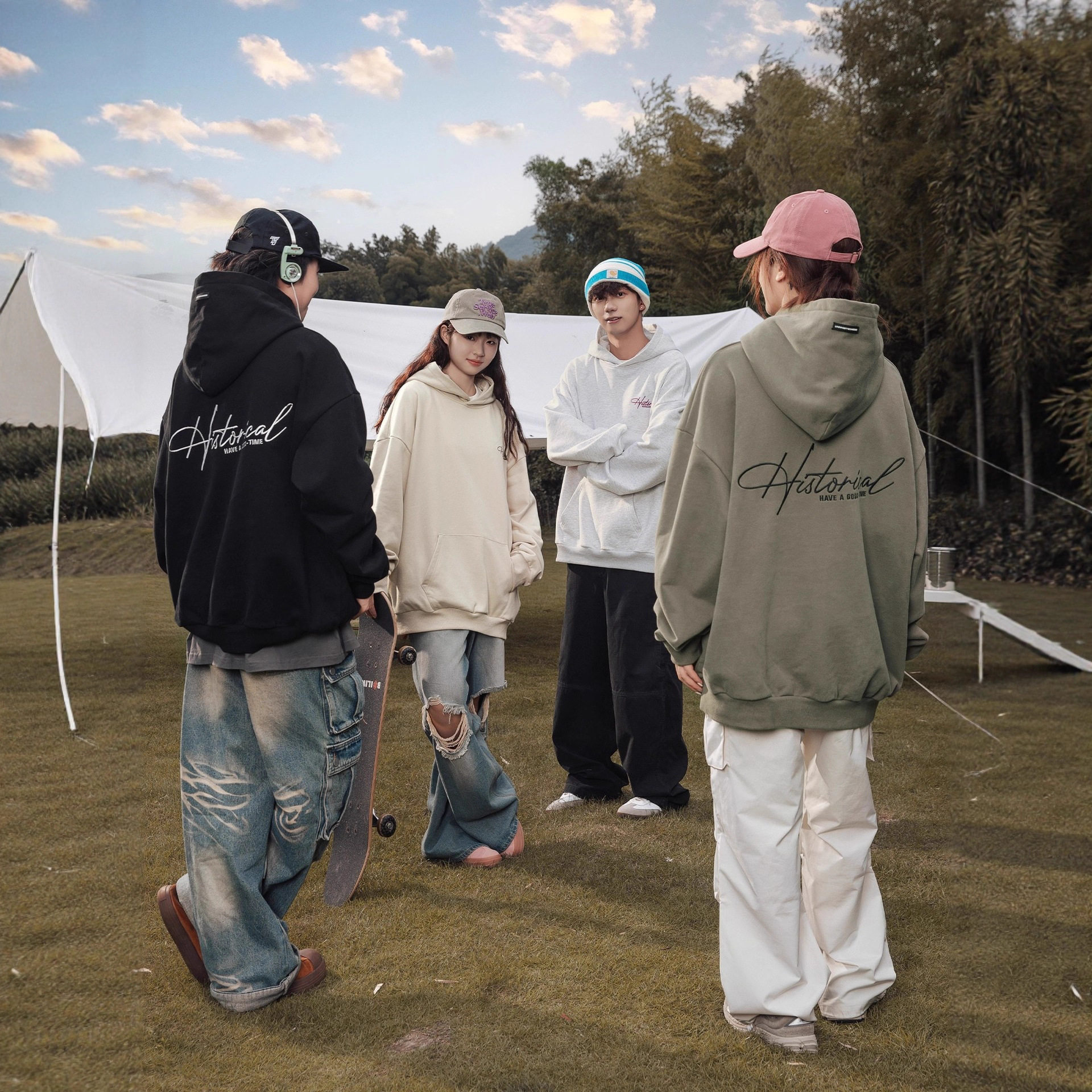 新款重磅字母刺绣连帽卫衣情侣春秋冬季美式高街宽松休闲卫衣