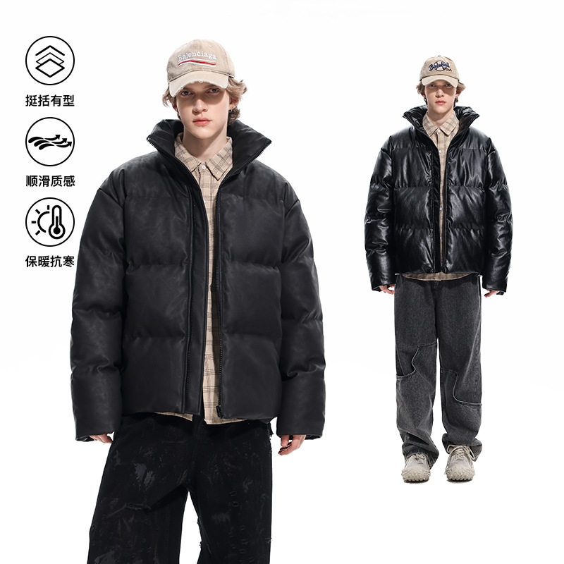 秋冬新款男士时尚立领加厚皮棉衣帽子可脱卸宽松休闲短款棉服外套