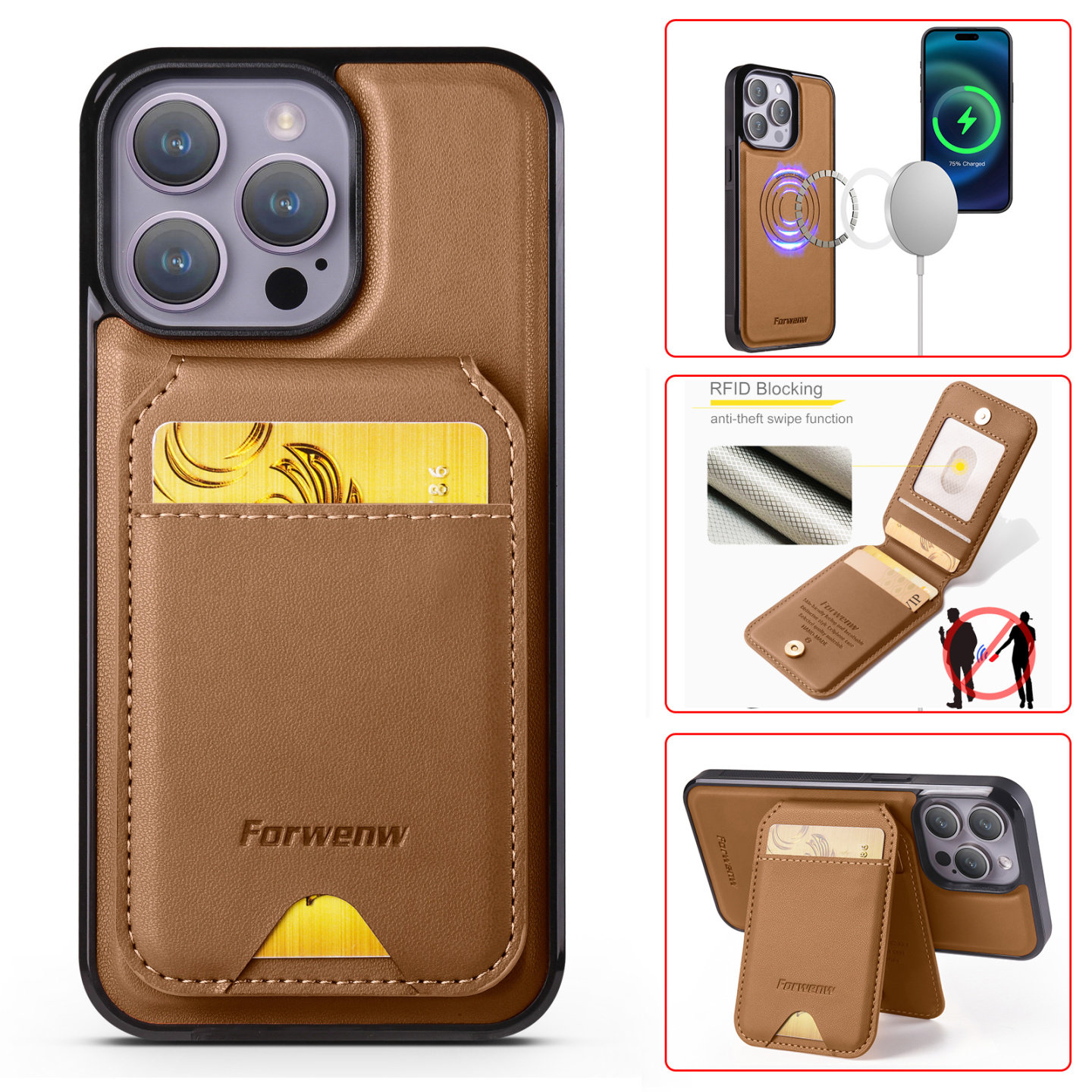 MagSafe卡包适用iphone15promax手机壳16plus苹果14磁吸13mini放卡片12直接刷卡11可支架XR防盗刷xs新款se3套