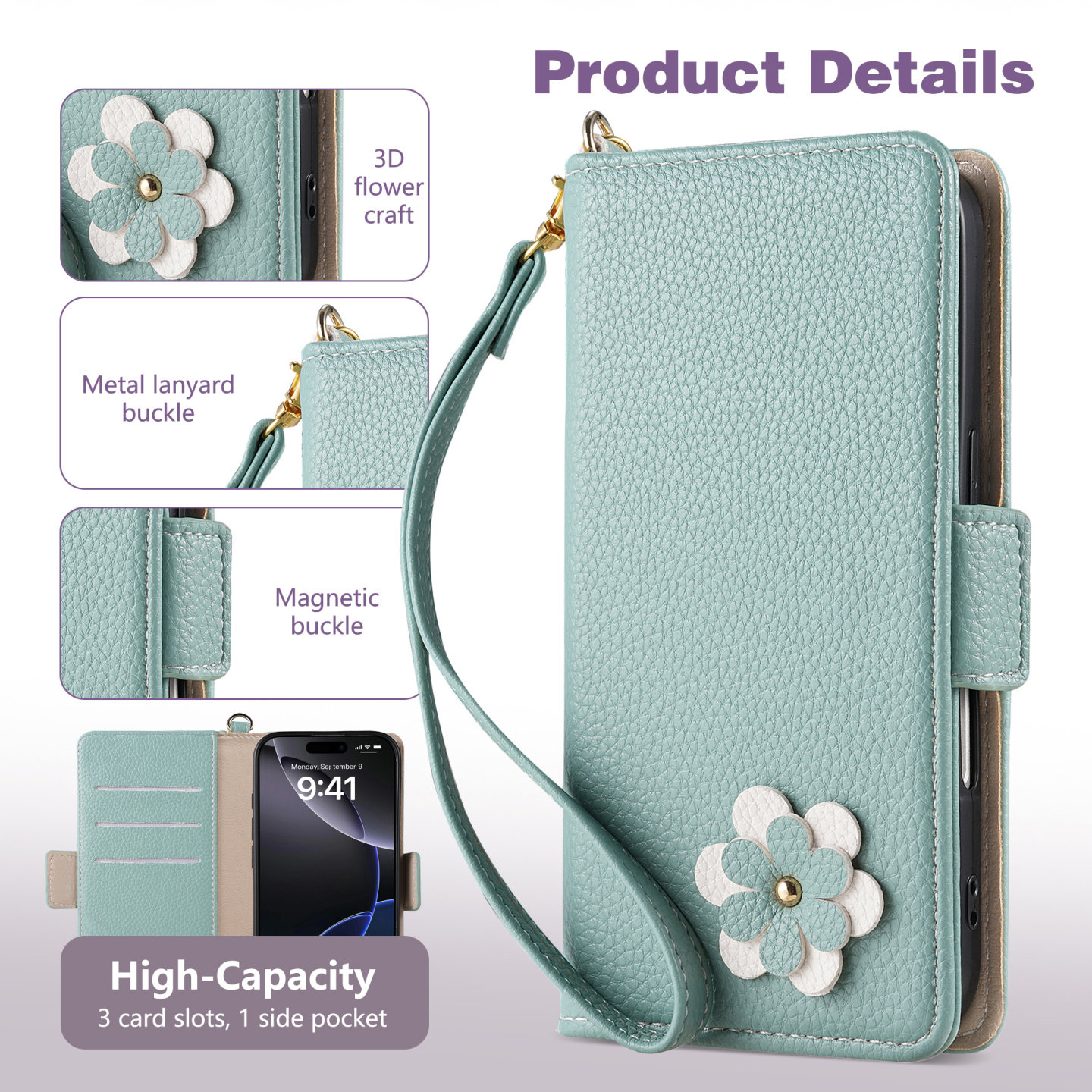 适用iPhone18promax手机壳17带挂绳全包16e苹果15plus花朵14防摔13pm翻盖式12mini皮套11外壳保护套XS新款SE2