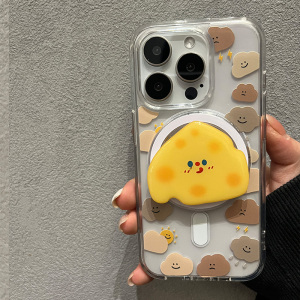 卡通黄色云朵通磁吸支架适用苹果15手机壳iPhone14新款pro女12/13/11/xsmax/mini/plus/xr/7/8/promax保护套