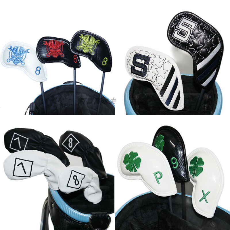 高尔夫球杆套四叶草铁杆套五角星黑白铁杆保护套骷髅头刺绣防水PU