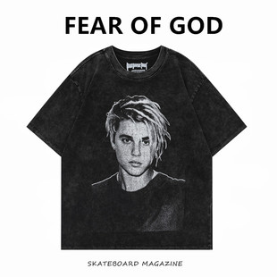 FEAR OF GOD FOG贾斯汀比伯专辑限定短袖高街覆古水洗做旧圆领T恤