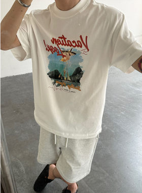 Lucah 重磅空气棉图案印花短袖男彩印2026夏季新款休闲宽松T恤棉