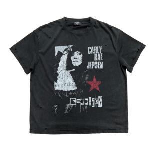 MORRISYEE『原创 蹲妹』Vintage短宽做旧水洗复古印花短袖T恤男女